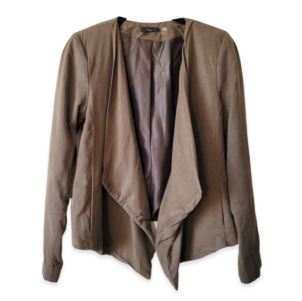 Dex Olive Green Blazer XS Waterfall Collar Open Front Asymmetric Hem